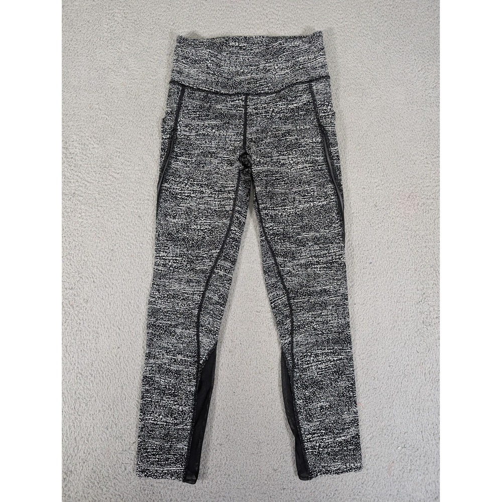 Lululemon Pants Womens 6 Black White Speckle High Rise Mesh‎ Leggings Pockets